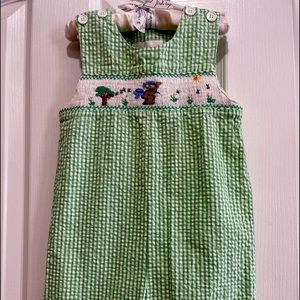 Absolutely Adorable Baby Boys One-Piece Green/White Seersucker 24m Romper
